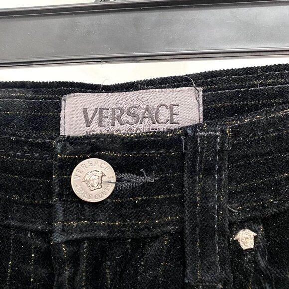 Vintage 90s Versace Jeans Couture Authentic Women’s Black Velvet Shimmer Pants - Picture 5 of 8